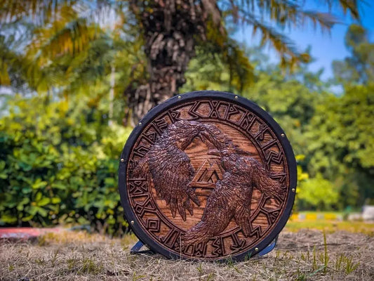 Medieval Viking Shield, Ravens Carved Shield, Cosplay Shield, Viking Gift, Viking Wall Decor, Viking Round Shield, Birthday & Christmas Gift | Arham Cutlery Arham Cutlery