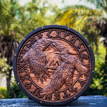 Cargar imagen en el visor de la galería, Medieval Viking Shield, Ravens Carved Shield, Cosplay Shield, Viking Gift, Viking Wall Decor, Viking Round Shield, Birthday &amp; Christmas Gift | Arham Cutlery
