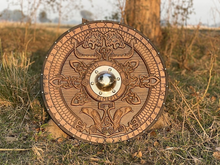 Cargar imagen en el visor de la galería, Custom Norse\Viking Shield, Medieval Round Shield, Carved Viking Gift, Wall Decor, Cosplay Shield, Birthday&amp;Wedding Gifts, Personalized Gift | Arham Cutlery
