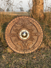 Cargar imagen en el visor de la galería, Custom Norse\Viking Shield, Medieval Round Shield, Carved Viking Gift, Wall Decor, Cosplay Shield, Birthday&amp;Wedding Gifts, Personalized Gift | Arham Cutlery
