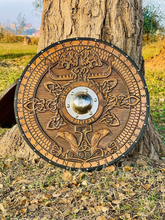 Load image into Gallery viewer, Custom Norse\Viking Shield, Medieval Round Shield, Carved Viking Gift, Wall Decor, Cosplay Shield, Birthday&amp;Wedding Gifts, Personalized Gift | Arham Cutlery
