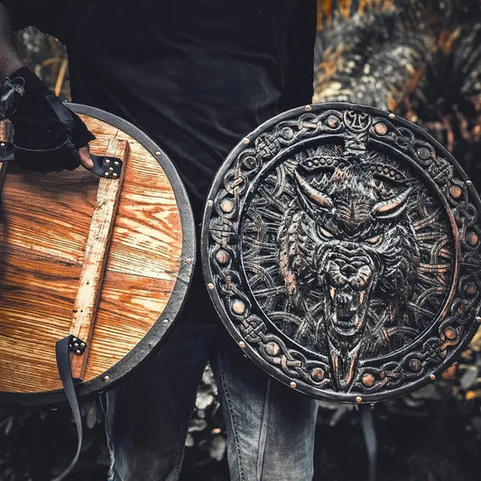 Custom Medieval / Norse Fenrir Shield, Viking Round Shield, Viking Wolf Shield Cosplay Shield, Viking Wall Decor, Birthday & Anniversary Gift | Arham Cutlery Arham Cutlery