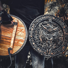 Lade das Bild in den Galerie-Viewer, Custom Medieval / Norse Fenrir Shield, Viking Round Shield, Viking Wolf Shield Cosplay Shield, Viking Wall Decor, Birthday &amp; Anniversary Gift | Arham Cutlery
