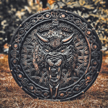 Cargar imagen en el visor de la galería, Custom Medieval / Norse Fenrir Shield, Viking Round Shield, Viking Wolf Shield Cosplay Shield, Viking Wall Decor, Birthday &amp; Anniversary Gift | Arham Cutlery
