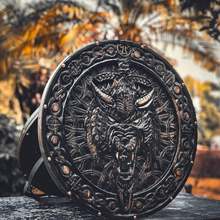 Cargar imagen en el visor de la galería, Custom Medieval / Norse Fenrir Shield, Viking Round Shield, Viking Wolf Shield Cosplay Shield, Viking Wall Decor, Birthday &amp; Anniversary Gift | Arham Cutlery
