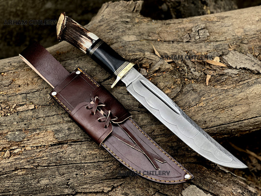 Stag Horn Hunter Handmade J2 Stainless Steel Knife with Brass Guard
