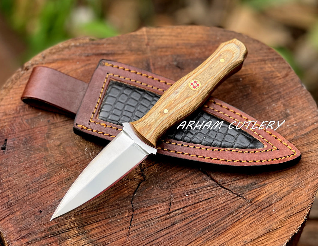 Handmade D2 Steel Boot Knife with Pakkawood Handle & Leather Sheath – 7.5