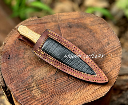 Handmade D2 Steel Boot Knife with Pakkawood Handle & Leather Sheath – 7.5" Mirror Polish Blade