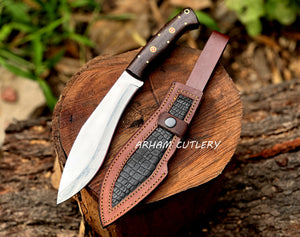 Handmade D2 Steel Hunting Knife – Mirror Polish Blade, Wenge Wood Handle with Leather Sheath