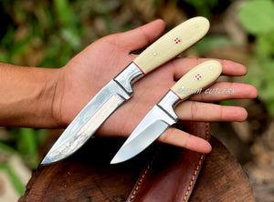 Handmade D2 Steel Knife Set – Resin Handle with Leather Sheath (9" & 5")