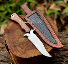 Cargar imagen en el visor de la galería, Handmade D2 Steel Hunting Knife – Rosewood Handle with Leather Sheath
