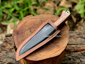 Handmade D2 Steel Hunting Knife – Rosewood Handle with Leather Sheath