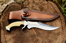 Cargar imagen en el visor de la galería, Handmade D2 Steel Hunting Knife with Camel Bone Handle &amp; Leather Sheath
