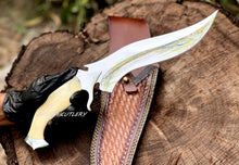 Cargar imagen en el visor de la galería, Handmade D2 Steel Hunting Knife with Camel Bone Handle &amp; Leather Sheath
