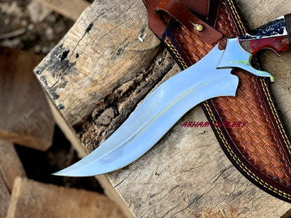 D2 Steel Hunting Knife | 15.5" Bowie Knife with Color Full Resin  Handle & Leather Sheath