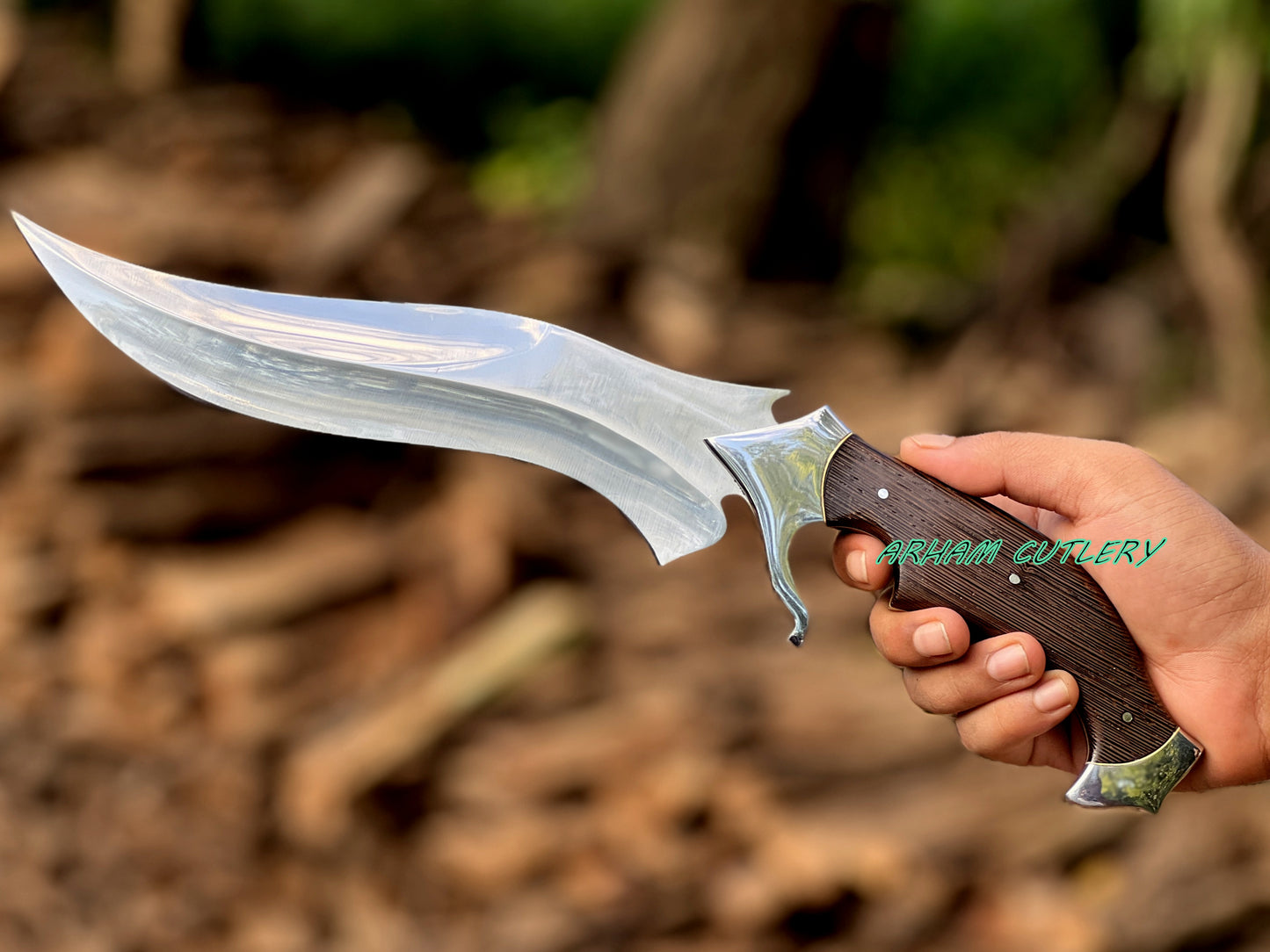 D2 Steel Hunting Knife | 15.5" Bowie Knife with Wenge Wood Handle & Leather Sheath