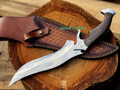 D2 Steel Hunting Knife | 15.5" Bowie Knife with Wenge Wood Handle & Leather Sheath