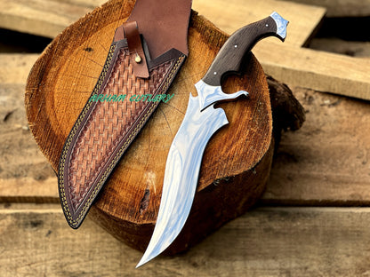 D2 Steel Hunting Knife | 15.5" Bowie Knife with Wenge Wood Handle & Leather Sheath
