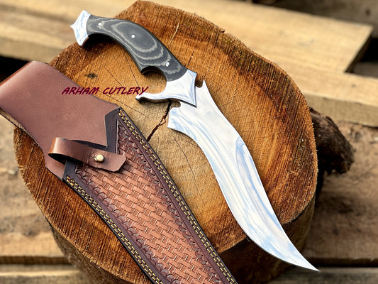D2 Steel Hunting Knife | 15.5" Bowie Knife with Micarta Sheet Handle & Leather Sheath