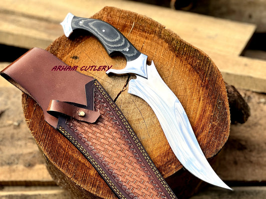 D2 Steel Hunting Knife | 15.5" Bowie Knife with Micarta Sheet Handle & Leather Sheath - Arham Cutlery