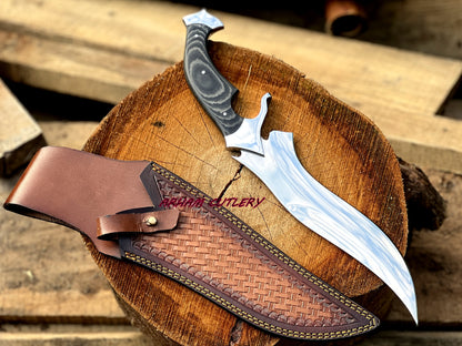 D2 Steel Hunting Knife | 15.5" Bowie Knife with Micarta Sheet Handle & Leather Sheath