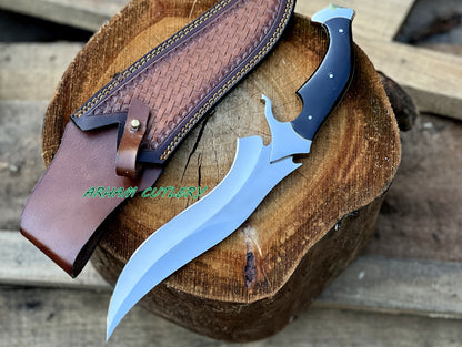 D2 Steel Hunting Knife | 15.5" Bowie Knife with Buffalo Horn  Handle & Leather Sheath