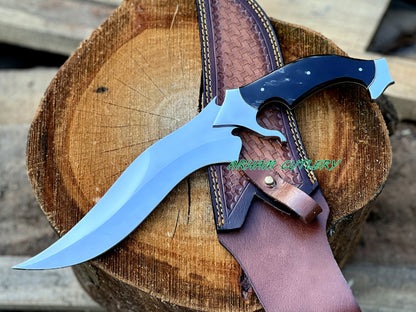 D2 Steel Hunting Knife | 15.5" Bowie Knife with Buffalo Horn  Handle & Leather Sheath