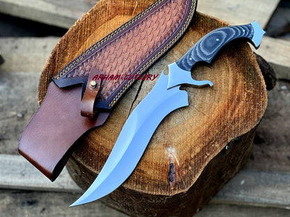 D2 Steel Hunting Knife | 15.5" Bowie Knife with Micarta Sheet Handle & Leather Sheath