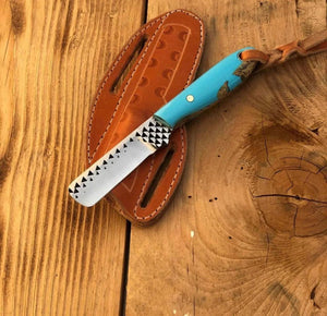 EDC Ranch Cowboy Knife | Rasp Tool Steel Blade | Epoxy Resin Handle | 7.25 Inches | Leather Sheath | Arham Cutlery