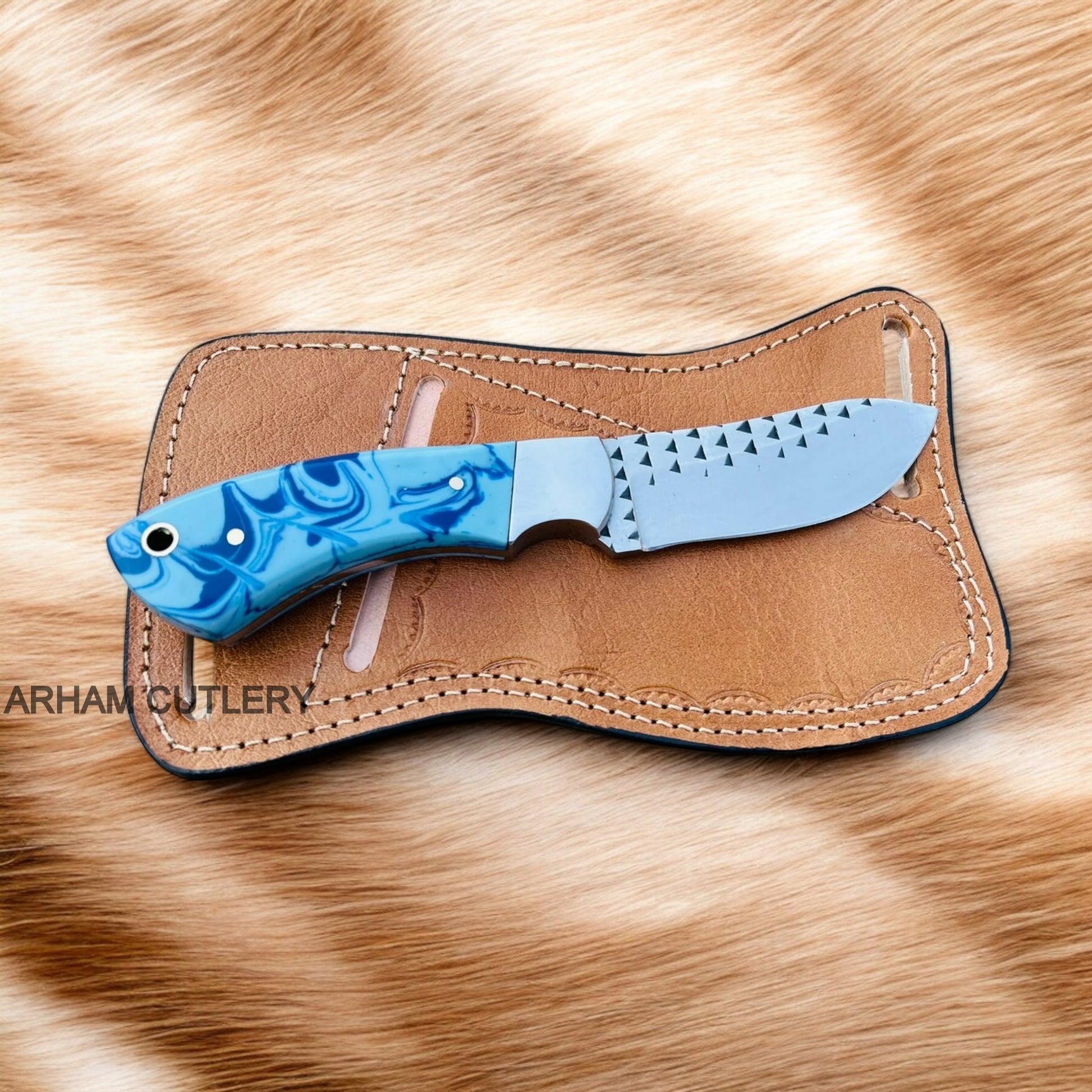 J2 Stainless Steel Rasp File Knife With Pan Cake Leather Sheath 
