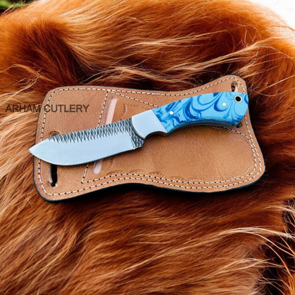 J2 Stainless Steel Rasp File Knife With Pan Cake Leather Sheath 