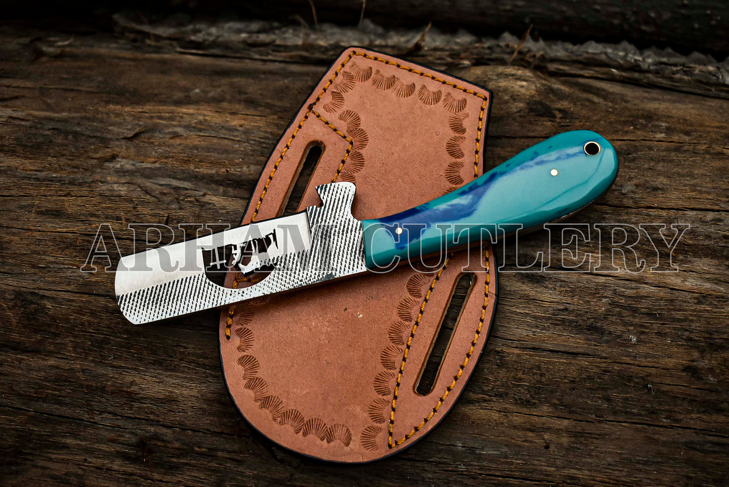 Cowboy Bull Cutter EDC Knife With Leath Sheath