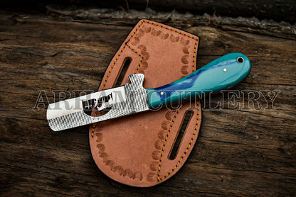 Cowboy Bull Cutter EDC Knife With Leath Sheath