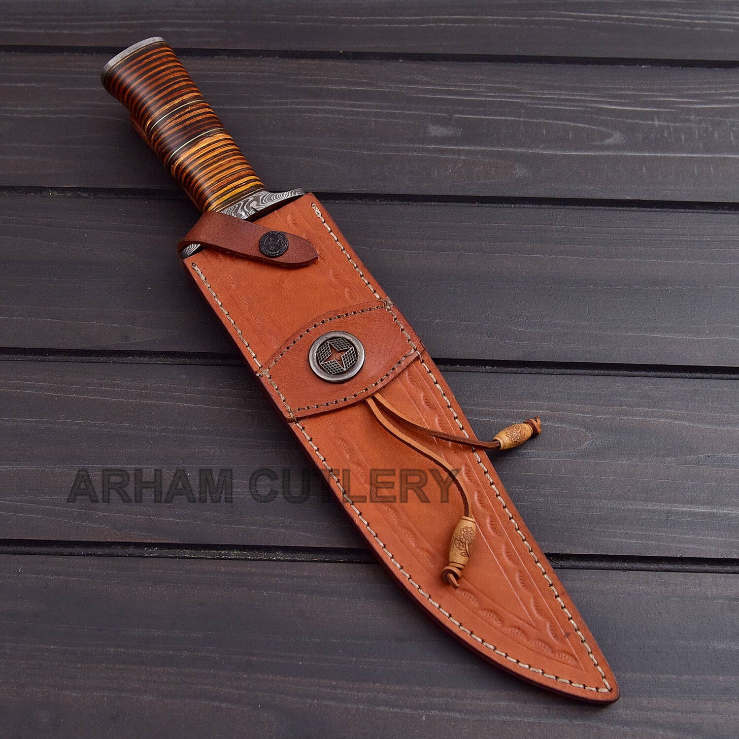 Knife With Leather Sheath Arham Cutlery 