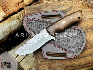 Nightshade Handcrafted Damascus Steel 9" Fixed Blade With Cowhide Leather Sheath , Best Gift For EDC Lover , Best Handmade Knife