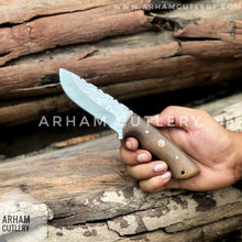 Load image into Gallery viewer, Nightshade Handcrafted Damascus Steel 9&quot; Fixed Blade With Cowhide Leather Sheath , Best Gift For EDC Lover , Best Handmade Knife
