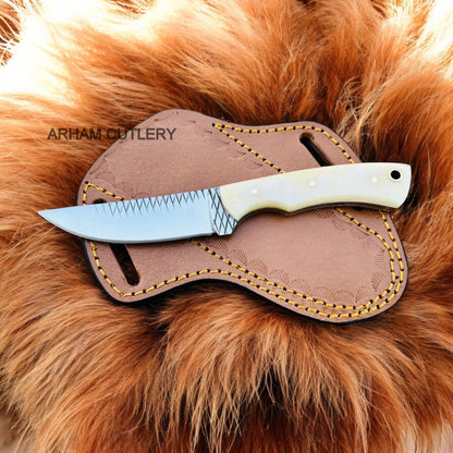 Pair Of Camel Bone Fixed Blade Skinning With Leather Sheath