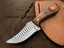 Cargar imagen en el visor de la galería, Ferrier rasp file Skinning knife With Cross Draw Leather Sheath , Arham Cutlery
