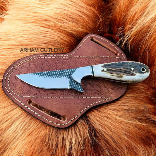 Rasp File Knife With Stag Horn Handle and Steel Bolster