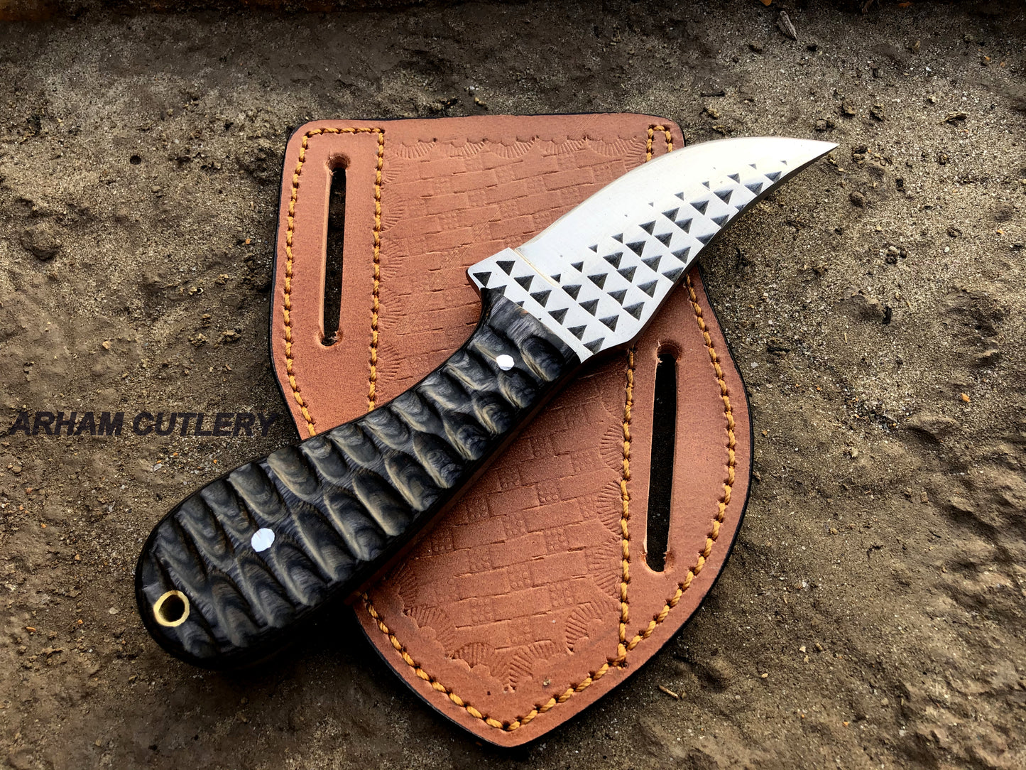 Ferrier Rasp File Skinning Knife With Cross Draw Leather Sheath , Arham Cutlery