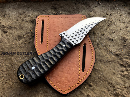Ferrier Rasp File Skinning Knife With Cross Draw Leather Sheath , Arham Cutlery