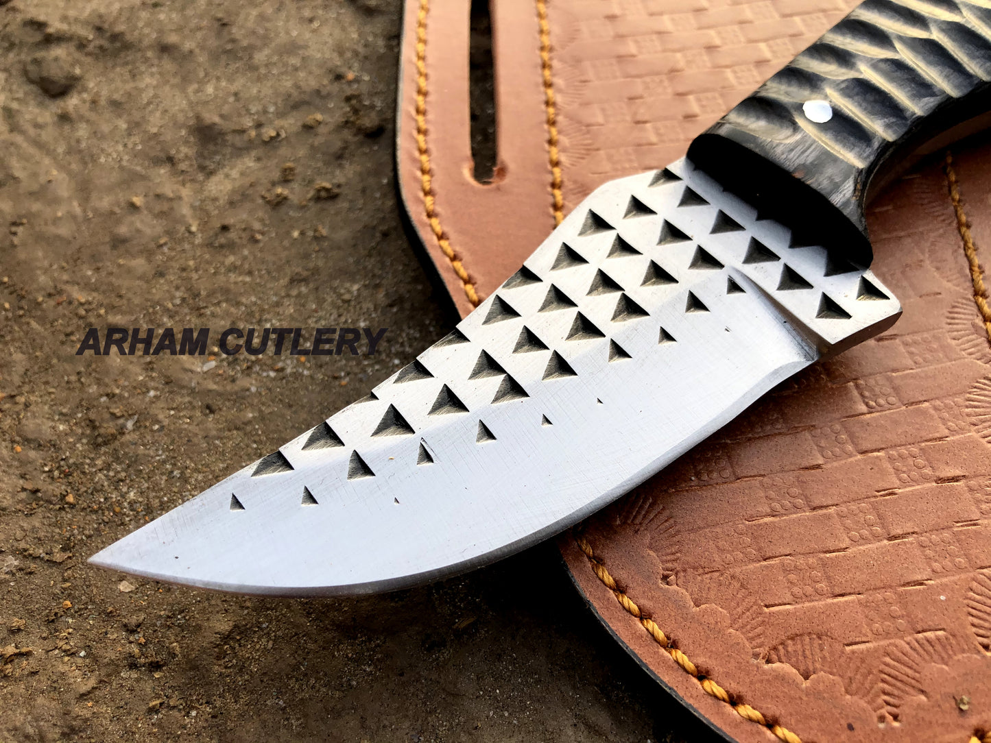 Ferrier Rasp File Skinning Knife With Cross Draw Leather Sheath , Arham Cutlery