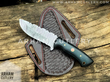 Cargar imagen en el visor de la galería, Raven&#39;s Claw Handcrafted Damascus Steel 9&quot; Handmade Fixed Blade With Cowhide Leather Sheath , Best Gift For EDC Lover
