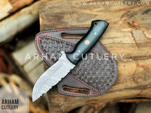 Cargar imagen en el visor de la galería, Raven&#39;s Claw Handcrafted Damascus Steel 9&quot; Handmade Fixed Blade With Cowhide Leather Sheath , Best Gift For EDC Lover
