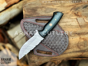 Raven's Claw Handcrafted Damascus Steel 9" Handmade Fixed Blade With Cowhide Leather Sheath , Best Gift For EDC Lover