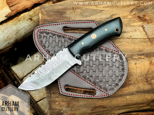 Raven's Claw Handcrafted Damascus Steel 9" Handmade Fixed Blade With Cowhide Leather Sheath , Best Gift For EDC Lover
