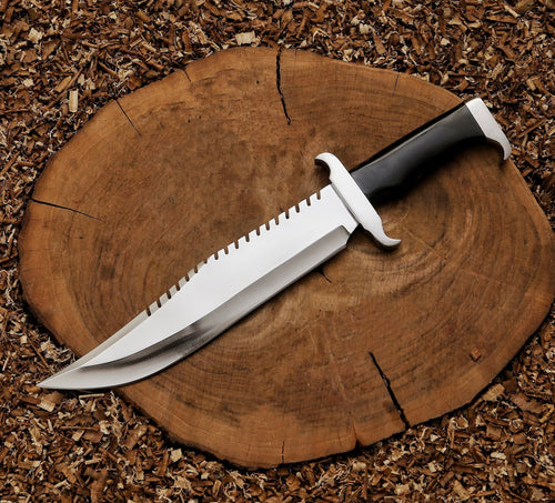 Handcrafted Rambo Bowie Knife | Stainless Steel Black Bull Horn Bowie | Rambo life | Gift for him | valentines day gifts - Arham Cutlery