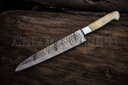 Handmade Damascus Steel Camel Bone Kitchen Knife Chef Set