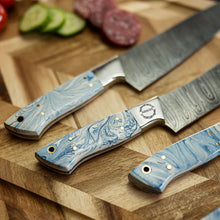 Load image into Gallery viewer, Handmade Damascus Epoxy Kitchen Knives
