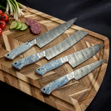 Cargar imagen en el visor de la galería, Handmade Damascus Epoxy Kitchen Knives
